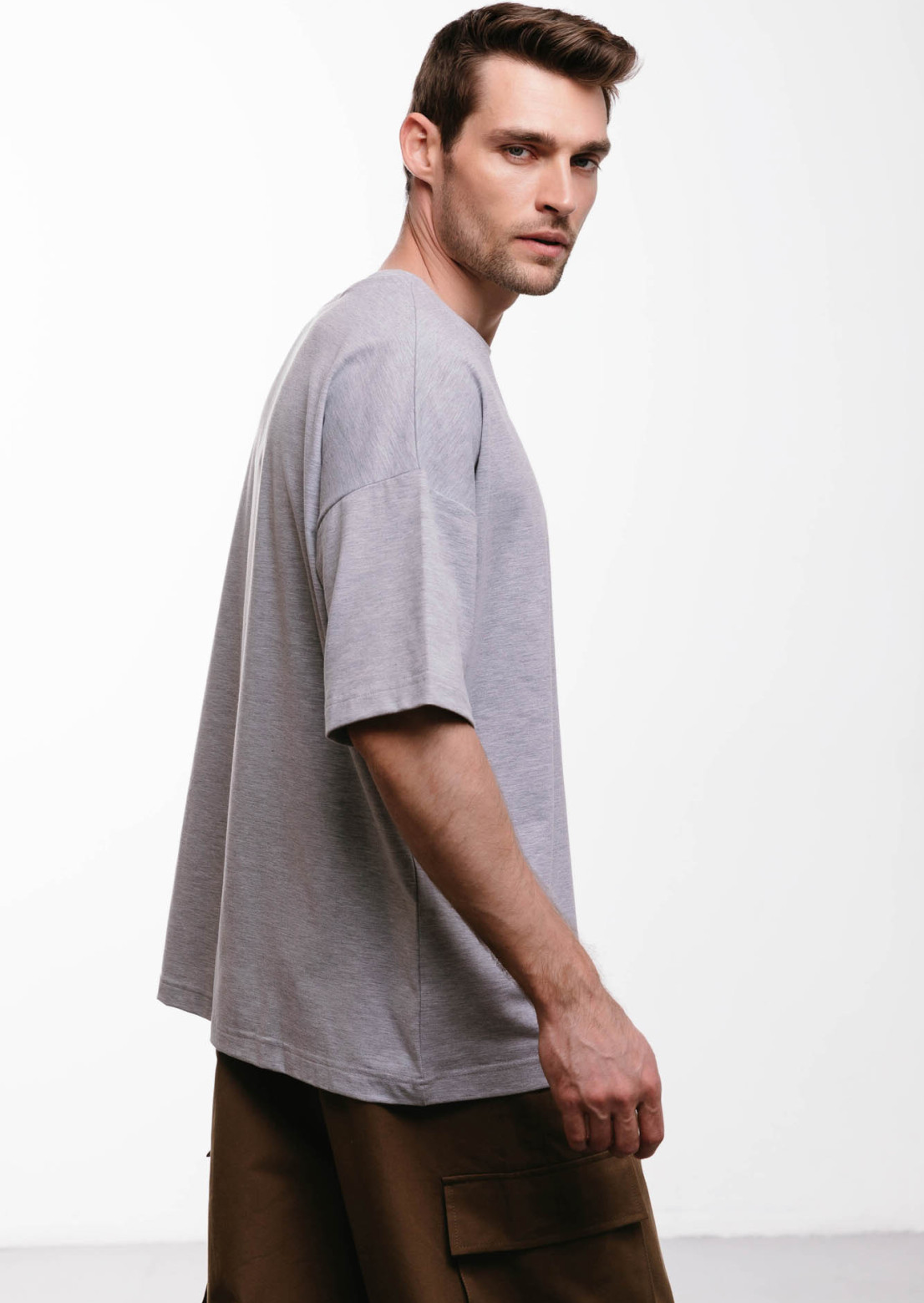 Grey melange color mega oversize unisex "100% human" T-shirt 